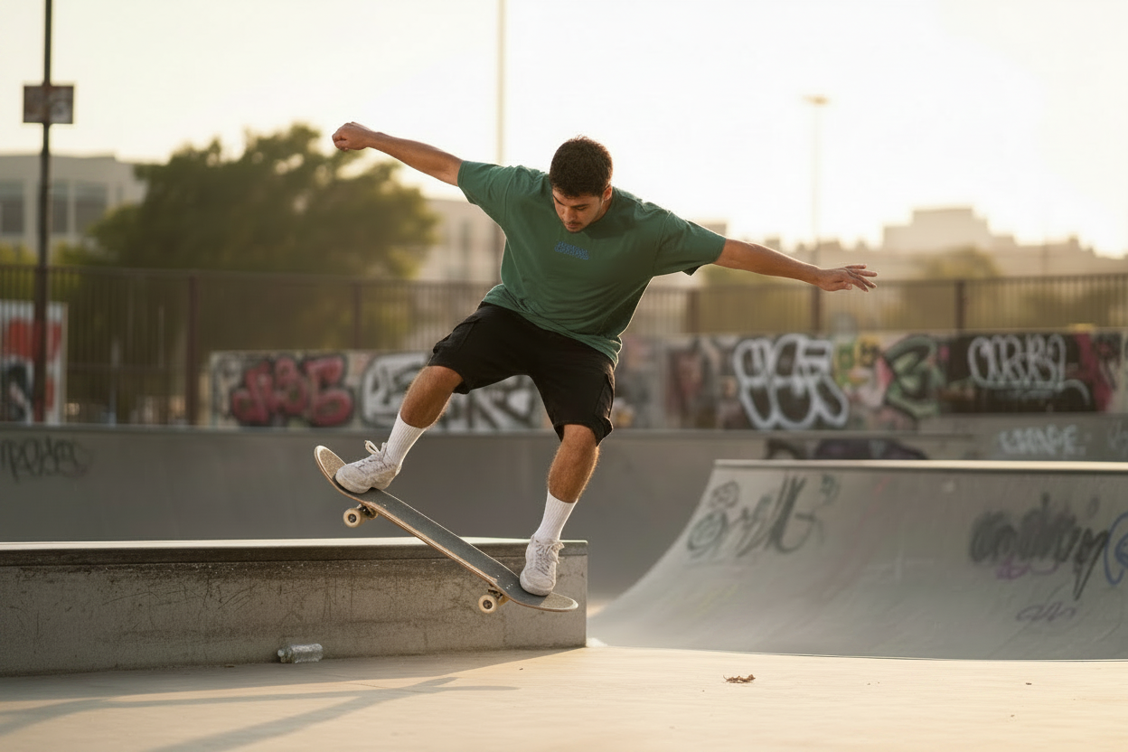 Church Clothes Throne Tee - Skateboarder grinding a ledge at skate park